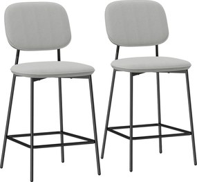 HOMCOM 2 db Bárszék Készlet Magas Konyhai Székek Háttámlával és Lábpihentetővel, Műanyag Velúrból, Acél Váz, Modern Magas Székek Konyhapulthoz Világos