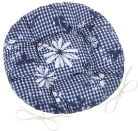 Bellatex DITA kocka virággal kerek steppeltszékpárna  kék, 40 cm, 40 cm