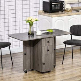 HOMCOM Összecsukható Konyhaasztal - Összecsukható Étkezőasztal 2 Összecsukható Tálcával, 2 Fiókkal, 1 Szekrénnyel és 1 Tárolópolccal - 120 x 60 x 76.5