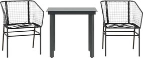 vidaXL 3 részes fekete polyrattan üveg kerti étkezőgarnitúra