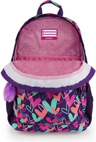 Hátizsák, iskolatáska, cipzáras, GABOL Kokoro, lila, szívek (GA237840L)