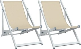 vidaXL 2 db krémszínű alumínium és textilén összecsukható strandszék
