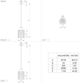 Eglo 43649 - Csillár zsinóron MILLIGAN 1xE27/40W/230V á. 38 cm ezüst