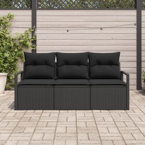 3 darabos kert kanapé szett párnákkal Fekete Poli Rattan, 2 személyes kert kanapé párnákkal Fekete Poli Rattan