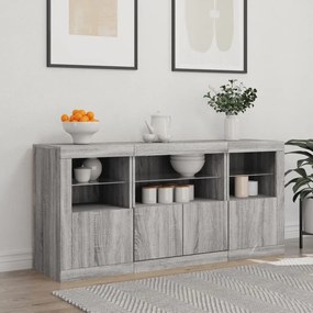 szürke sonoma tálalószekrény LED-világítással 142,5x37x67 cm