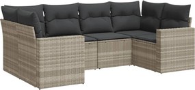 vidaXL 6 részes világosszürke polyrattan kerti ülőgarnitúra párnákkal