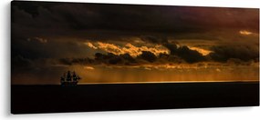 Egy vitorlás naplementekor képe (120x50 cm)
