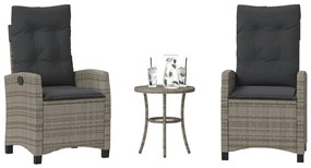 vidaXL 3 részes szürke polyrattan bisztrógarnitúra párnákkal