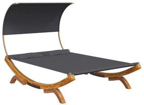 Kültéri antracit baldachinos hajlított fa nyugágy 165x203x126cm