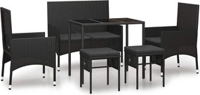 vidaXL 6 részes fekete polyrattan kerti ülőgarnitúra párnákkal