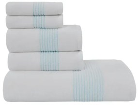 AQUA törölközők és fürdőlepedők ajándékszettje, 5 db Szett (2 db 33 x 33 cm-es, 2 db 45x90 cm-es törölköző, 75 x 150 cm-es fürdőlepedő) Fehér - Türkiz színű hímzés / Turquoise