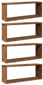 4 db antik fa színű szerelt fa fali kockapolc 60 x 15 x 23 cm