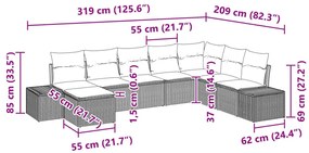 8 darabos kerti kanapészett párnákkal Barna poly rattan