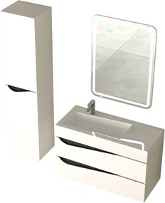 Piramida EURIDIKA fali fürdőszobabútor - műmárvány mosdóval -2 fiókos - ALPINFEHÉR-FEKETE - 90 x 41 x 56 cm