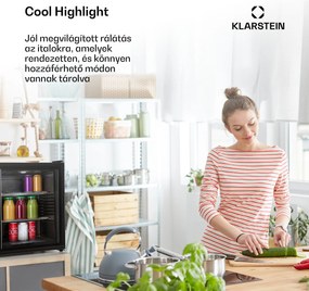 Klarstein Brooklyn 42, mini hűtőszekrény, üvegajtó, LED világítás, polcok