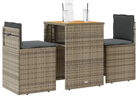 vidaXL 3 részes szürke polyrattan bisztrógarnitúra párnákkal