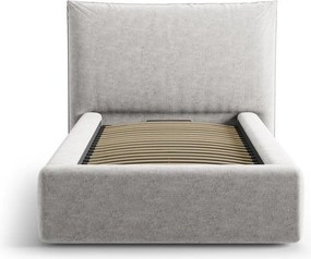 Világosszürke kárpitozott ágyneműtartós egyszemélyes ágy ágyráccsal 90x200 cm Kaelle – Micadoni