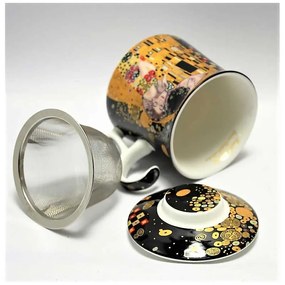 Klimt porcelán teás bögre tetővel és fémszűrővel A Csók