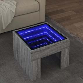 Szürke sonoma végtelen hatású LED-es dohányzóasztal 40x40x30 cm