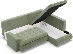 Tokio sarokkanapé, L alakú háttámlával, 2 ágyneműtartóval, kordbársony, jobboldali, zöld