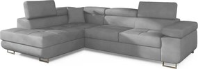 Világosszürke bársony kinyitható-tárolóhelyes sarokkanapé (bal oldali-L alakú) Anton – ELTAP