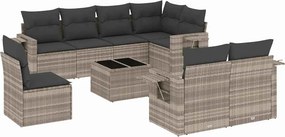 vidaXL 9 részes világosszürke polyrattan kerti ülőgarnitúra párnával