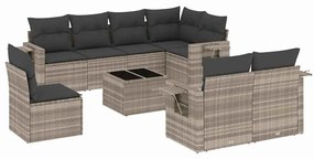 vidaXL 9 részes világosszürke polyrattan kerti ülőgarnitúra párnával