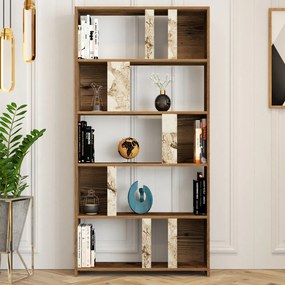 Könyvespolc Lima - Diós, Fehér Marble