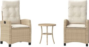 vidaXL 3 részes bézs polyrattan bisztrógarnitúra párnával