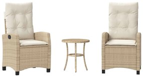 vidaXL 3 részes bézs polyrattan bisztrógarnitúra párnával