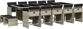 vidaXL 15 részes szürke polyrattan kerti étkezőgarnitúra párnákkal