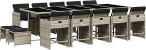 vidaXL 15 részes szürke polyrattan kerti étkezőgarnitúra párnákkal