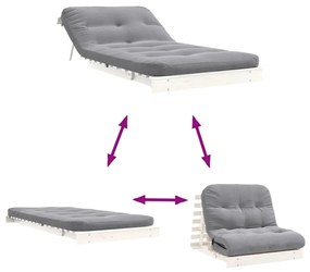 fehér tömör fenyőfa futon kanapéágy matraccal 100 x 206 x 11 cm