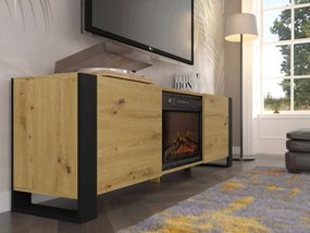 TV szekrény/asztal kandallóval Montana (artisan tölgy + fekete). Akció -21%. 1124958