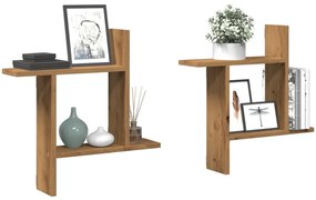 2 db kézműves tölgy színű szerelt fa fali polc 50 x 12 x 50 cm