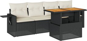 vidaXL 5 részes fekete polyrattan kerti kanapészett párnákkal