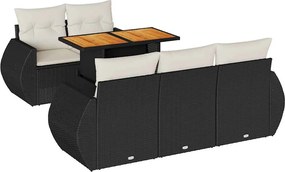 vidaXL 6 részes fekete polyrattan kerti ülőgarnitúra párnákkal
