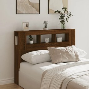 barna tölgyszínű szerelt fa LED-es fejtámla 140x18,5x103,5 cm