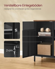 Tárolószekrény, Fém szekrény, 40 x 110 x 76 cm, vintage barna, matt fekete