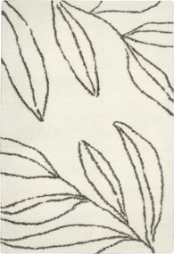 Shaggy Szőnyeg Nappaliba Világos Krémszürke Levelek Bolyhos Lille 160x230 cm