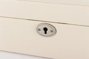Krémfehér kulcsos zárható szögletes ékszertartó doboz osztott belső rekeszekkel 8,5x27x19cm