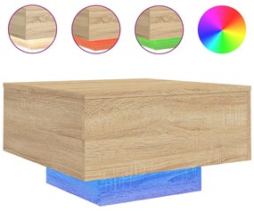 sonoma tölgy színű dohányzóasztal LED-lámpákkal 55 x 55 x 31 cm