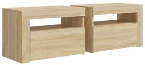2 db füstös tölgy színű éjjeliszekrény LED-del 60 x 35 x 40 cm