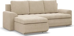 Tokio sarokkanapé, 2 ágyneműtartóval, kordbársony, baloldali, bézs