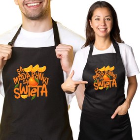 Konyhai kötény nyomott mintával karácsonyi ajándékhoz "Vannak mandarinok, vannak karácsonyok"