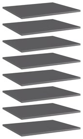 8 db magasfényű szürke szerelt fa könyvespolc 60 x 50 x 1,5 cm