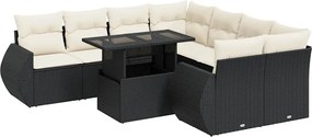 vidaXL 9 részes fekete polyrattan kerti ülőgarnitúra párnákkal