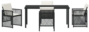 5 Részes Kerti Étkezőszett párnákkal Fekete Polyrattan