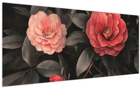 Kép - Vörös virágok sötét háttér előtt (120x50 cm)