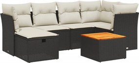 vidaXL 7 részes fekete polyrattan kerti ülőgarnitúra párnával